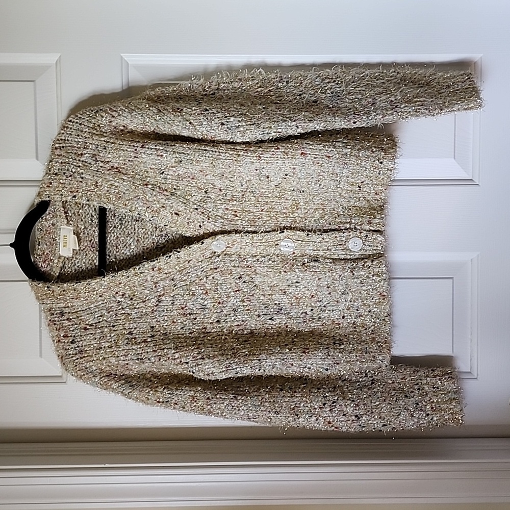 XS Maeve by Anthropologie Twinkle cropped cardigan- with gold tinsel threading